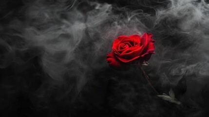 Red Rose Emerging from Gray Smoke: A Dramatic Still Life