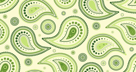 Elegant green paisley pattern on a cream background.  Perfect for textiles, wallpaper, or website design.  Features intricate details and a sophisticated, nature-inspired aesthetic.