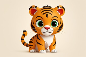 cartoon tiger sitting on a white surface with a light background