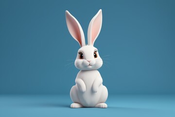 Obraz premium arafed white rabbit sitting on a blue surface with a blue background