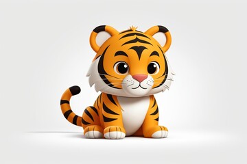 cartoon tiger sitting on a white surface with a white background