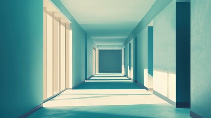 Serene Teal Corridor Interior Architectural Design