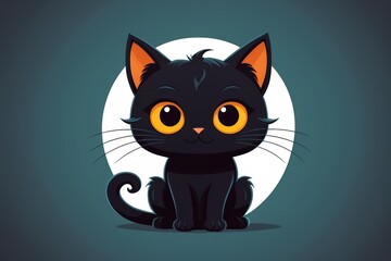 cartoon black cat sitting in front of a full moon
