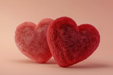 Fototapeta premium Two Fluffy Red Hearts: A Symbol of Love and Togetherness