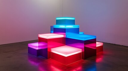 Obraz premium Illuminated Cube Sculpture Modern Art Installation