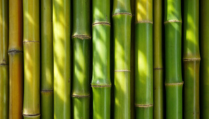 Obraz premium Close-up of bamboo stalks, highlighting textures, light contrasts, and serene natural beauty.