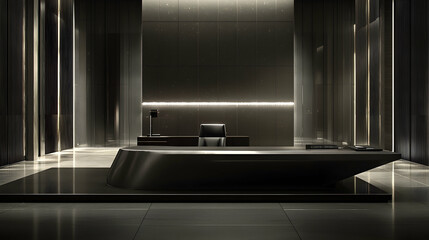 Modern minimalist office lobby reception desk.