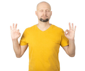 Naklejka premium Peaceful Man Practicing Meditation with Calm Expression and Hand Gestures