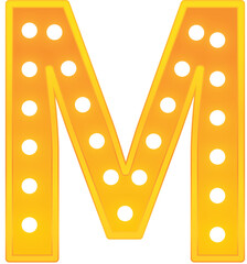 Golden light bulb alphabet M icon.