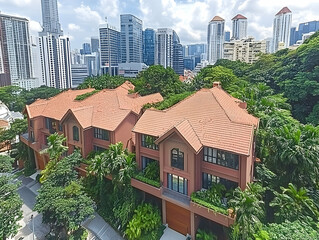 Aerial View of Luxury Houses near Cityscape