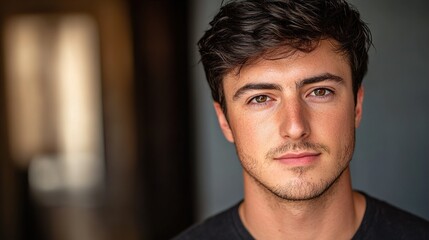 Obraz premium Portrait of a Young Man: Serious and Thoughtful Expression