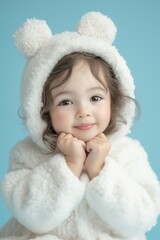 Cute child wearing white clothing on a blue background