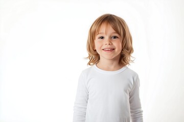 Fototapeta premium Portrait of a cute child with brown hair wearing white clothing