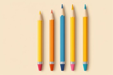 three pencils are lined up in a row on a beige surface