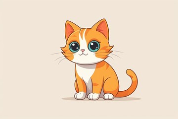 Fototapeta premium cartoon cat with big eyes sitting on the floor