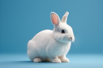 there is a white rabbit sitting on a blue surface