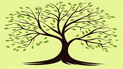 Obraz premium Abstract illustration of a tree with windblown leaves on a light background.