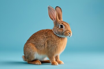 Fototapeta premium there is a small rabbit sitting on a blue surface