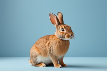 Obraz premium there is a brown rabbit sitting on a blue surface