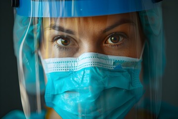 A doctor wearing a face mask and face guard, a surgeon with a mask, a Pandemic situation, safety, visur disease, prevention, hospital, healthcare