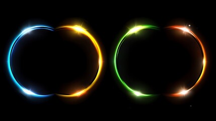 Two vibrant glowing circular light frames on black background