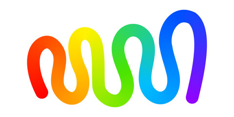 Rainbow colored curvy line isolated on white background. Cool colorful squiggle. Organic doodle figure with gradient effect. Vector illustration.