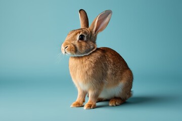 Obraz premium there is a brown rabbit sitting on a blue surface