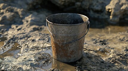 Rusty Bucket in Mud: A Study in Texture and Decay