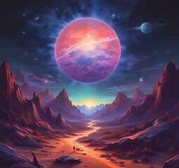 Illustration of outer planet with starry galaxy.