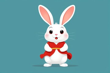 Fototapeta premium cartoon rabbit with red scarf standing on hind legs