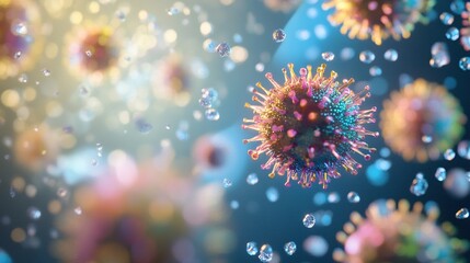 Fototapeta premium 3D rendering of virus cells with water droplets.
