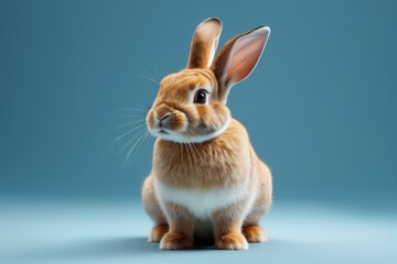 Obraz premium there is a brown rabbit sitting on a blue surface