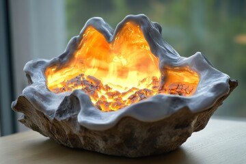 Obraz premium Illuminated Stone Sculpture Embraces Glowing Embers