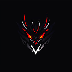 Minimalist Dragon Logo with Sharp Lines and Glowing Red Eye on Black Background