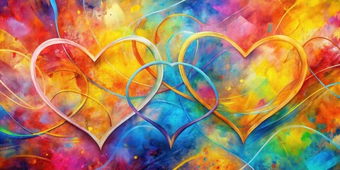 Colorful abstract background with intertwined hearts, relationships, abstract art,  relationships, abstract art