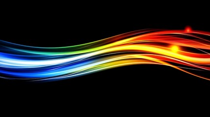 Abstract Colorful Waves Flowing Dynamically Across Black Background