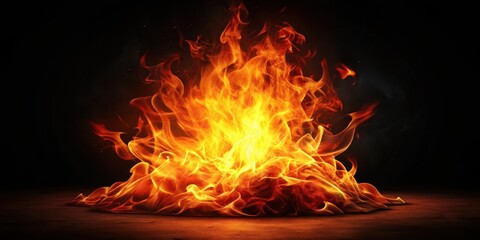 A bright red flame with a golden glow radiates energy against a dark, contrasting black background, showcasing its vibrant intensity