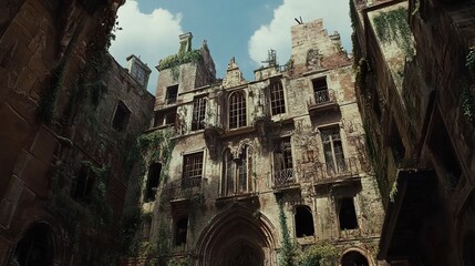 Obraz premium Enigmatic Ruins: A Gothic Castle Reclaimed by Nature