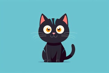 there is a black cat sitting on a blue surface