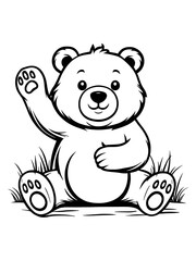 Cute Cartoon Bear Waving Black and White Coloring Page