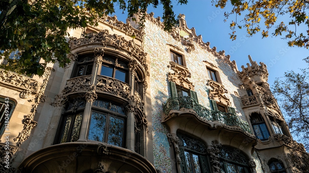 Canvas Prints Ornate Barcelona Building: Architectural Details and Mosaic Facade