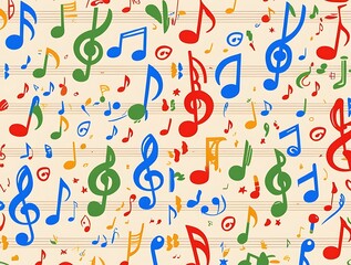 Colorful musical notes background design with vibrant treble clefs symbols and patterns showcasing the beauty of music creativity rhythm harmony and melody perfect for artistic inspiration and decor

