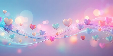 A stylized animation of hearts moving in a wavy motion background with pastel colors and a subtle gradient effect, romantic ambiance, animation background