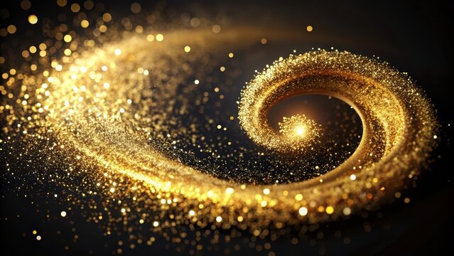 Gold Glitter shiny swirl on a dark background creating a sense of luxury and sophistication , gold glitter, swirl