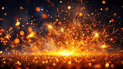 Fiery sparks suspended in air amidst a darkened background with flickering flames, fiery particles, sparkling embers