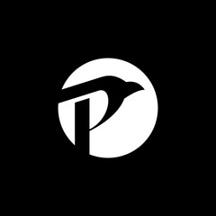 The letter P in the shape of a flying bird is seen from the side and inside the circle.