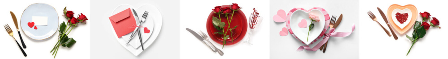 Collage of beautiful table settings for Valentine's Day