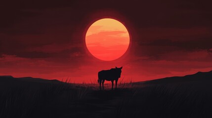 Naklejka premium Silhouette of Zebra at Sunset in African Savanna