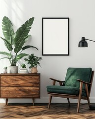 Modern Living Room Decor Featuring Green Chair and Plants