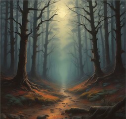 Naklejka premium Illustration of dark spooky woods.